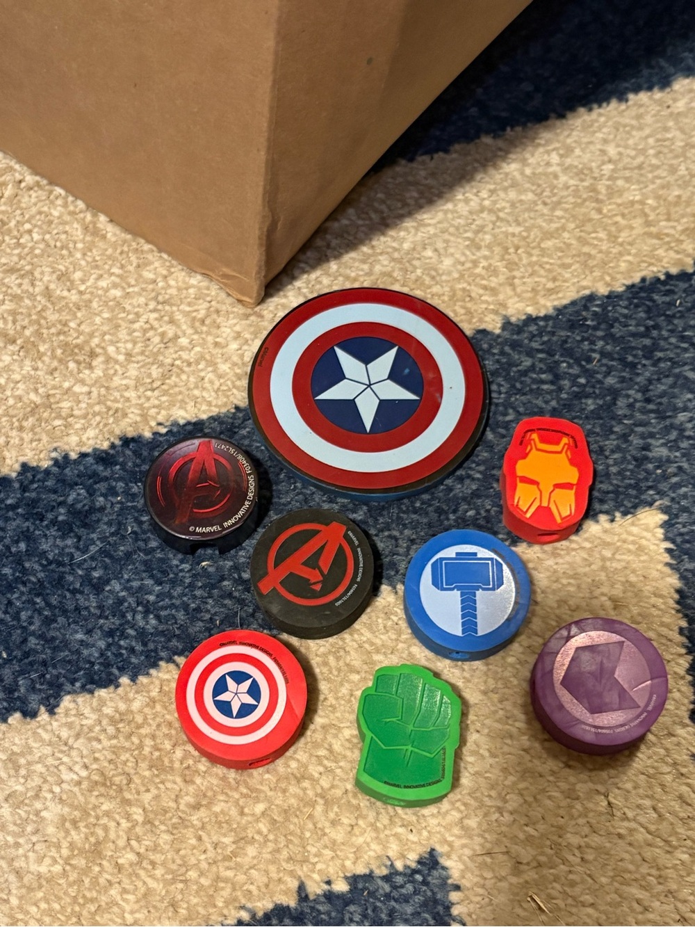 Marvel Multicolor Avengers Icon Eraser Set - Red, Blue, Green, Purple, Black
